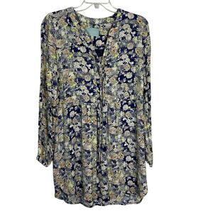 Skies Are Blue Women’s Small Navy Floral Tunic Top Dress Long Sleeve Lined